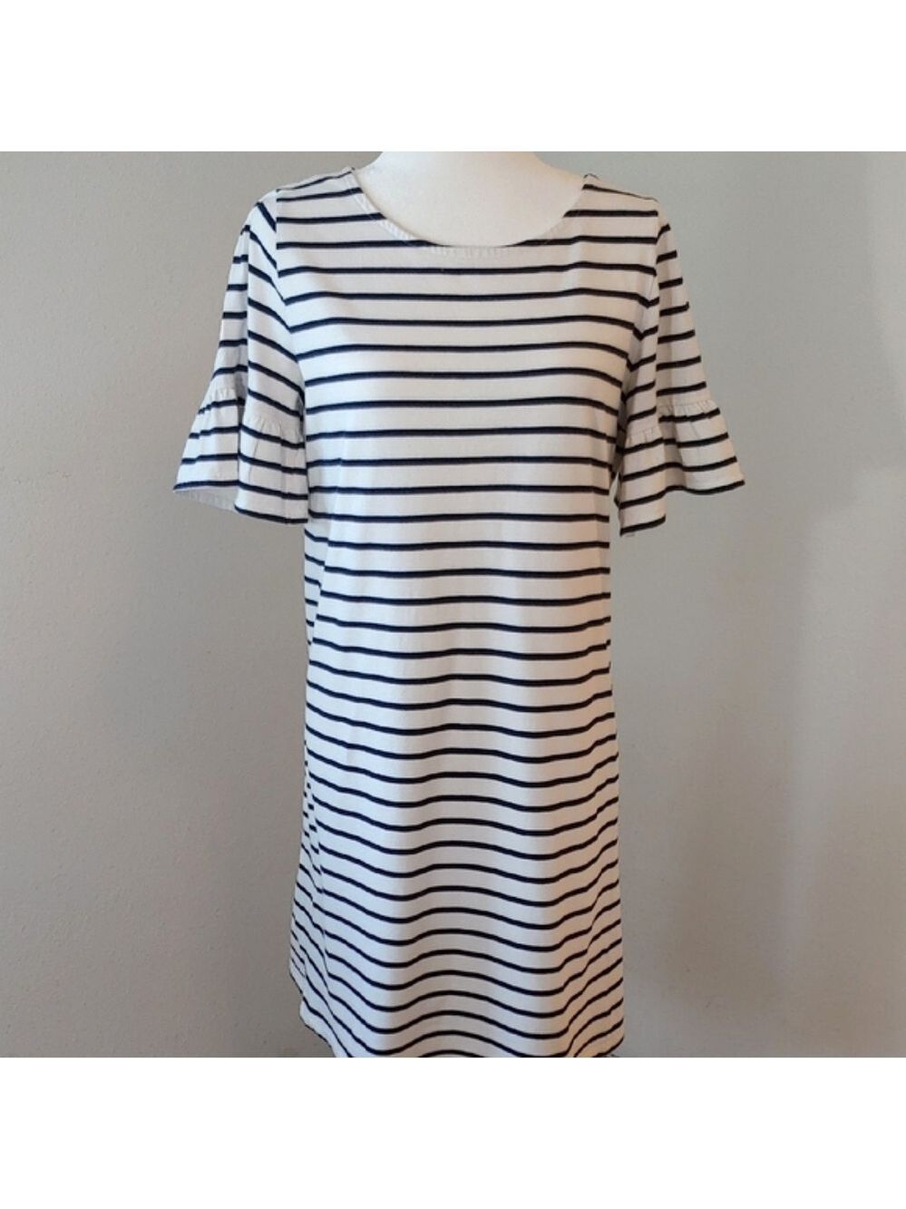 J.Crew Women's Striped Black and White Shirt Dress with Bell Sleeves size Large